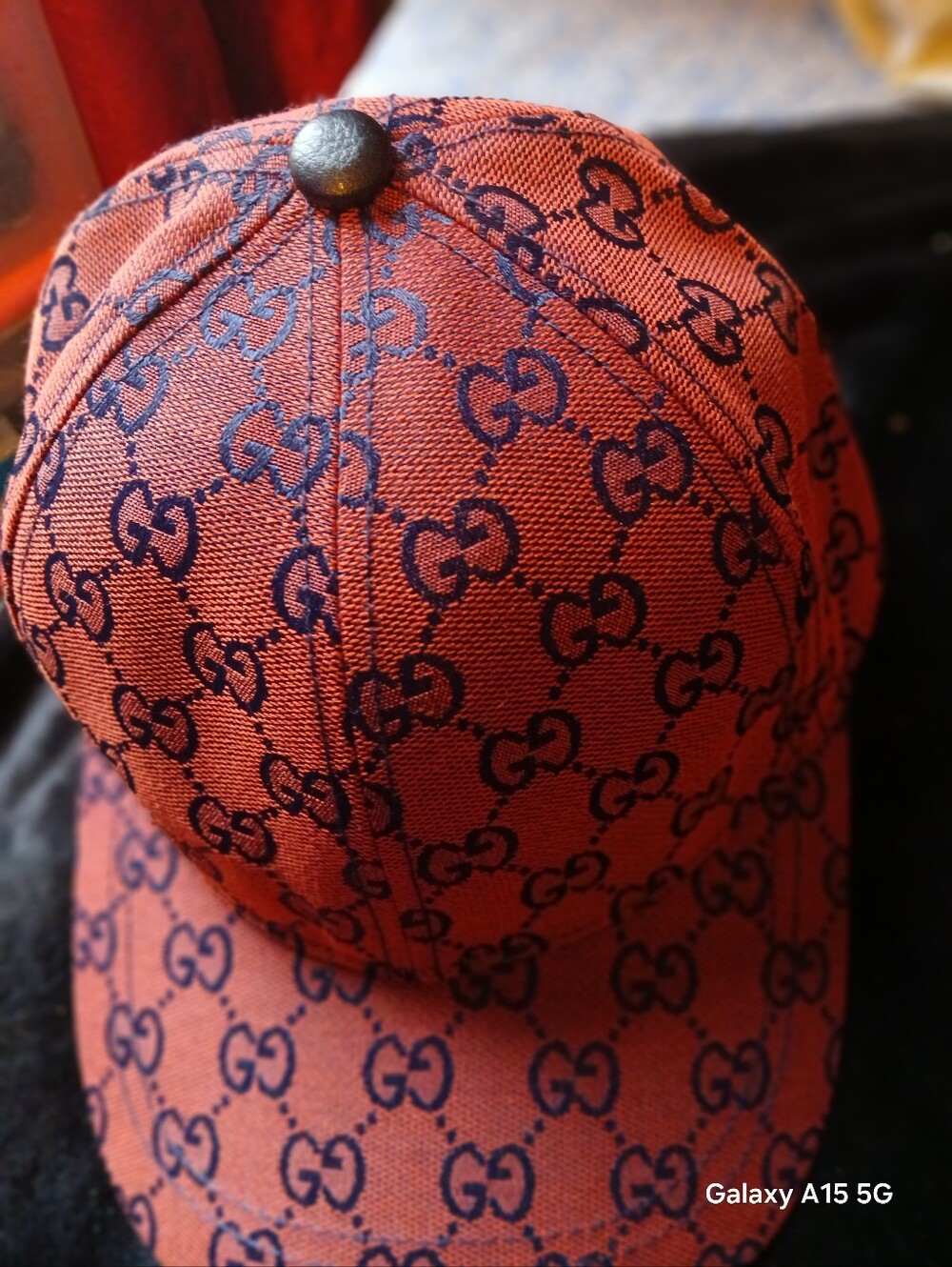 Gucci Rust Red Baseball Cap with Navy GG Pattern - Picture 6 of 7